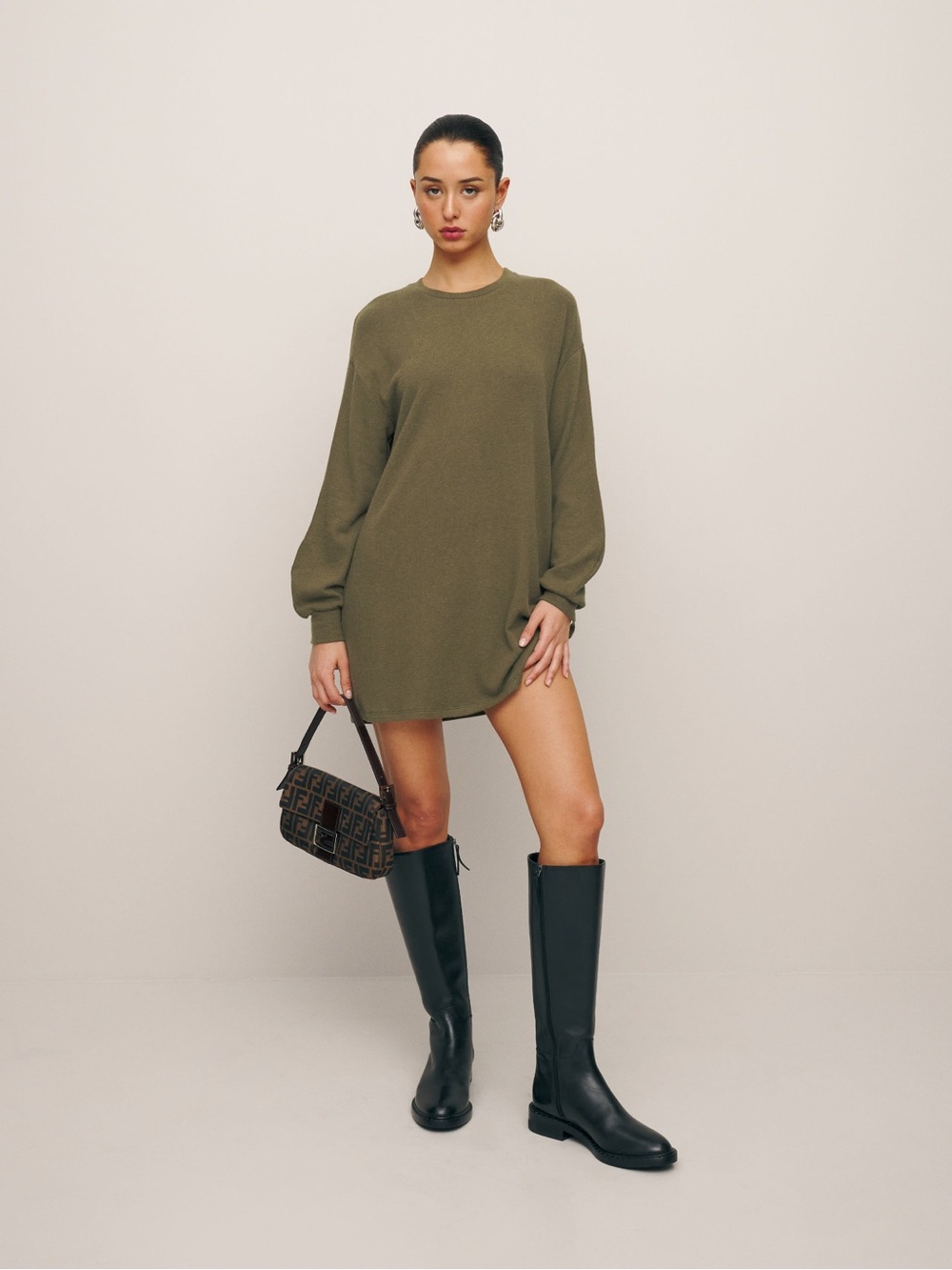 Reformation Radlee Knit Dress - Dark Olive Green Knit Sweater Dress